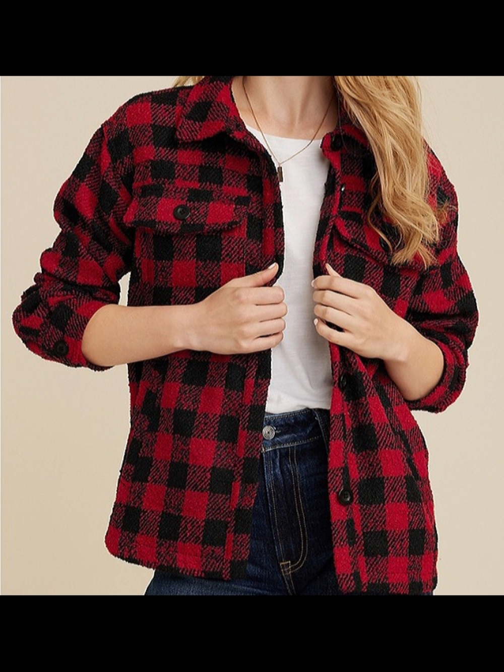 Maurices Red and Black Plaid Shacket
